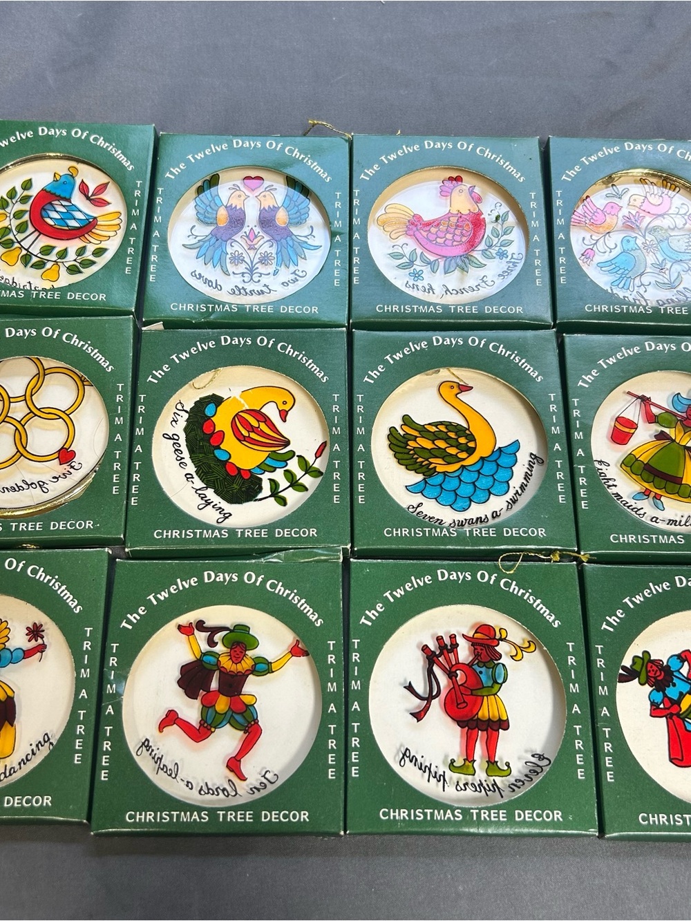 Vintage-style Twelve Days of Christmas Tree Ornaments - Set of 12